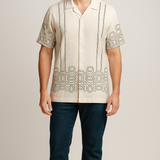 Inkwash White Printed Shirt – Cotton, Temperature Control & Breathable Fabric, Half Sleeves | Stylish Casual Shirt for Men