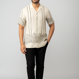 Inkwash White Printed Shirt – Cotton, Temperature Control & Breathable Fabric, Half Sleeves | Stylish Casual Shirt for Men