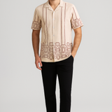 ClayRust Beige Printed Shirt – Cotton, Breathable & Temperature-Control Fabric, Half Sleeves | Bold Casual Shirt for Men