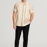 ClayRust Beige Printed Shirt – Cotton, Breathable & Temperature-Control Fabric, Half Sleeves | Bold Casual Shirt for Men