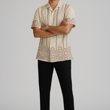 ClayRust Beige Printed Shirt – Cotton, Breathable & Temperature-Control Fabric, Half Sleeves | Bold Casual Shirt for Men