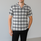 MonoGrid Black & White Crochet Shirt – Cotton, Breathable & Temperature-Control Fabric, Half Sleeves | Monochrome Statement Shirt for Men