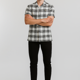 MonoGrid Black & White Crochet Shirt – Cotton, Breathable & Temperature-Control Fabric, Half Sleeves | Monochrome Statement Shirt for Men