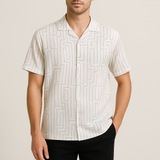 Whiteluxe Self-Stripe Shirt – Cotton, Breathable & Temperature-Control Fabric, Half Sleeves | Elegant Textured White Shirt for Men