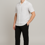 Whiteluxe Self-Stripe Shirt – Cotton, Breathable & Temperature-Control Fabric, Half Sleeves | Elegant Textured White Shirt for Men