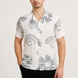 ChatterWhite Printed Shirt – Cotton, Breathable & Temperature-Control Fabric, Half Sleeves, Cuban Collar Shirt for Men