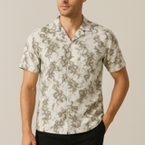 SketchFade Abstract White Shirt – Cotton, Breathable & Temperature-Control Fabric, Half Sleeves, Cuban Collar | Artistic Print Shirt for Men