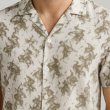 SketchFade Abstract White Shirt – Cotton, Breathable & Temperature-Control Fabric, Half Sleeves, Cuban Collar | Artistic Print Shirt for Men
