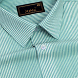 Verdance Cactus Green Striped Shirt – Giza Cotton, Regular Fit, Full Sleeves | Men's Smart Casual Cotton Shirt