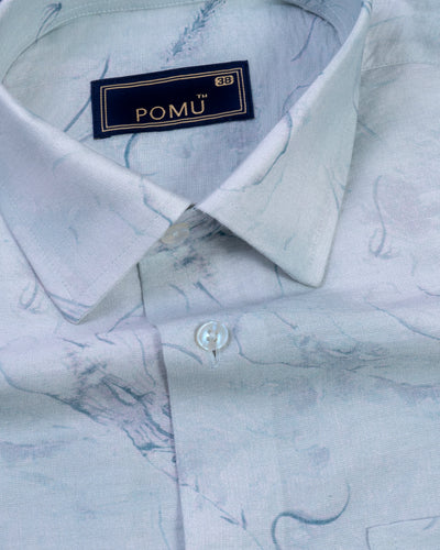 Leaf Bloom Mist Green Printed Shirt – Full Sleeves, Regular Fit | Soft Cotton Casualwear for Men