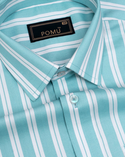 UrbanJet Green Stripe Shirt – Giza Cotton, Regular Fit, Full Sleeves | Men’s Modern Smart Casual Shirt