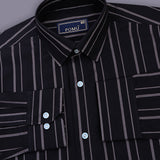 NoirLine Black Dobby Stripe Shirt – Cotton, Breathable & Temperature-Control Fabric, Half Sleeves, Cuban Collar | Textured Stripe Shirt for Men