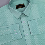 Verdance Cactus Green Striped Shirt – Giza Cotton, Regular Fit, Full Sleeves | Men's Smart Casual Cotton Shirt