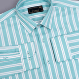 UrbanJet Green Stripe Shirt – Giza Cotton, Regular Fit, Full Sleeves | Men’s Modern Smart Casual Shirt