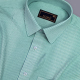 Verdance Cactus Green Striped Shirt – Giza Cotton, Regular Fit, Full Sleeves | Men's Smart Casual Cotton Shirt