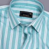 UrbanJet Green Stripe Shirt – Giza Cotton, Regular Fit, Full Sleeves | Men’s Modern Smart Casual Shirt