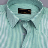 Verdance Cactus Green Striped Shirt – Giza Cotton, Regular Fit, Full Sleeves | Men's Smart Casual Cotton Shirt