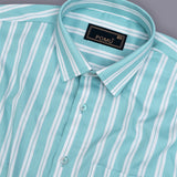 UrbanJet Green Stripe Shirt – Giza Cotton, Regular Fit, Full Sleeves | Men’s Modern Smart Casual Shirt