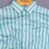 UrbanJet Green Stripe Shirt – Giza Cotton, Regular Fit, Full Sleeves | Men’s Modern Smart Casual Shirt