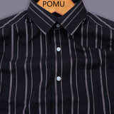 NoirLine Black Dobby Stripe Shirt – Cotton, Breathable & Temperature-Control Fabric, Half Sleeves, Cuban Collar | Textured Stripe Shirt for Men