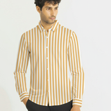 SunTrail Sandy Yellow Striped Shirt – Giza Cotton, Regular Fit, Full Sleeves | Premium Men's Smart Casual Wear