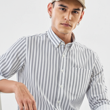 CloudForm Steam White Striped Shirt – Giza Cotton, Regular Fit, Full Sleeves | Men’s Classic Office & Casual Wear