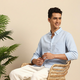 Young Blue Textured Stripe Shirt – Young Blue Giza Cotton, Regular Fit, Full Sleeves | Men’s Premium Everyday Wear