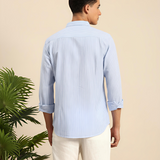 Young Blue Textured Stripe Shirt – Young Blue Giza Cotton, Regular Fit, Full Sleeves | Men’s Premium Everyday Wear