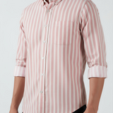 RoseForge Copper Rose Striped Shirt – Giza Cotton, Regular Fit, Full Sleeves | Men’s Refined Casual & Office Shirt