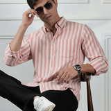 RoseForge Copper Rose Striped Shirt – Giza Cotton, Regular Fit, Full Sleeves | Men’s Refined Casual & Office Shirt