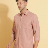 MochaLine Textured Stripe Shirt – Giza Cotton, Regular Fit, Full Sleeves | Premium Men’s Brown Formal-Casual Shirt