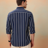BlueEdge Denim Stripe Shirt – Giza Cotton, Regular Fit, Full Sleeves | Men’s Smart Striped Shirt for Casual & Office