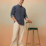 BlueEdge Denim Stripe Shirt – Giza Cotton, Regular Fit, Full Sleeves | Men’s Smart Striped Shirt for Casual & Office