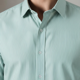 Verdance Cactus Green Striped Shirt – Giza Cotton, Regular Fit, Full Sleeves | Men's Smart Casual Cotton Shirt