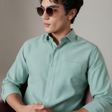 Verdance Cactus Green Striped Shirt – Giza Cotton, Regular Fit, Full Sleeves | Men's Smart Casual Cotton Shirt