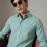 Verdance Cactus Green Striped Shirt – Giza Cotton, Regular Fit, Full Sleeves | Men's Smart Casual Cotton Shirt
