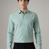 Verdance Cactus Green Striped Shirt – Giza Cotton, Regular Fit, Full Sleeves | Men's Smart Casual Cotton Shirt