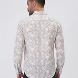Desert Dust Beige Printed Shirt for Men – Textured Lilen Blend, Full Sleeves, Regular Fit | Premium Casualwear with Subtle Geometric Design