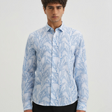 Fountain Blue Textured Shirt for Men – Premium Cotton Blend, Regular Fit, Full Sleeves | Breezy Shirt with Minimal Weave Design