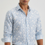 Fountain Blue Textured Shirt for Men – Premium Cotton Blend, Regular Fit, Full Sleeves | Breezy Shirt with Minimal Weave Design