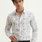 Thunder Black Floral Shirt for Men – Giza Cotton, Dobby Print, Premium Regular Fit, Full Sleeves | Bold & Elegant Evening Wear