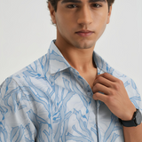 Fountain Blue Textured Shirt for Men – Premium Cotton Blend, Regular Fit, Full Sleeves | Breezy Shirt with Minimal Weave Design