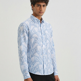 Fountain Blue Textured Shirt for Men – Premium Cotton Blend, Regular Fit, Full Sleeves | Breezy Shirt with Minimal Weave Design