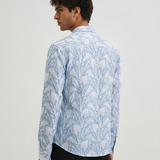 Fountain Blue Textured Shirt for Men – Premium Cotton Blend, Regular Fit, Full Sleeves | Breezy Shirt with Minimal Weave Design