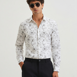 Thunder Black Floral Shirt for Men – Giza Cotton, Dobby Print, Premium Regular Fit, Full Sleeves | Bold & Elegant Evening Wear