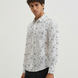 Thunder Black Floral Shirt for Men – Giza Cotton, Dobby Print, Premium Regular Fit, Full Sleeves | Bold & Elegant Evening Wear