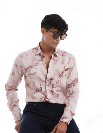 Rose Quartz Light Pink Nylon-Viscose Shirt for Men – Premium Regular Fit, Solid Color, Full Sleeves, Soft Lightweight Fabric for Smart Casual Wear