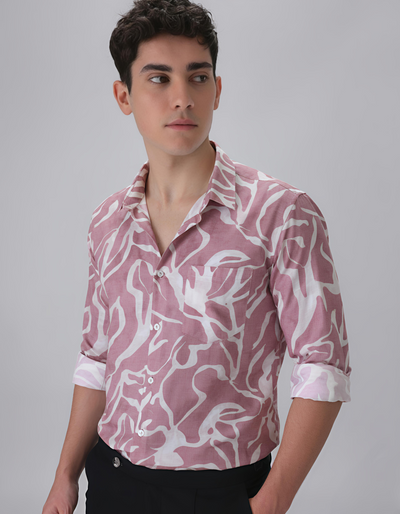 Raspberry Pink Clubwear Shirt for Men – Glossy Viscon Nylon Blend, Full Sleeves, Regular Fit | Bold Party-Ready Style