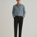 Spanish Green Textured Shirt for Men – Lilen Fabric, Full Sleeves, Regular Fit | Earthy Tone with Refined Minimal Texture