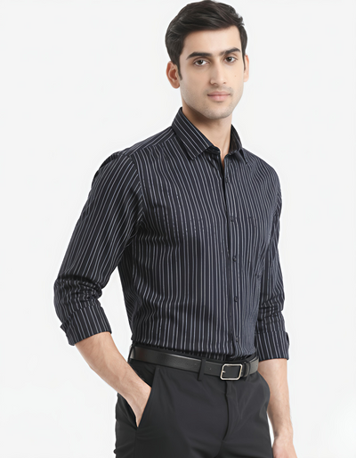 Midnight Stripes – Black & White Cotton Shirt